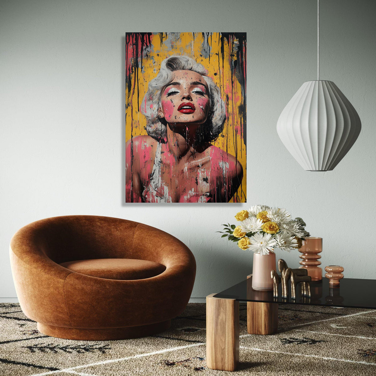 Marilyn Monroe Portrait Canvas Wall Art, Pop Art Style, Abstract Drip Paint Design, Glamour Fashion Canvas, Gift Art, Home Decor, Print