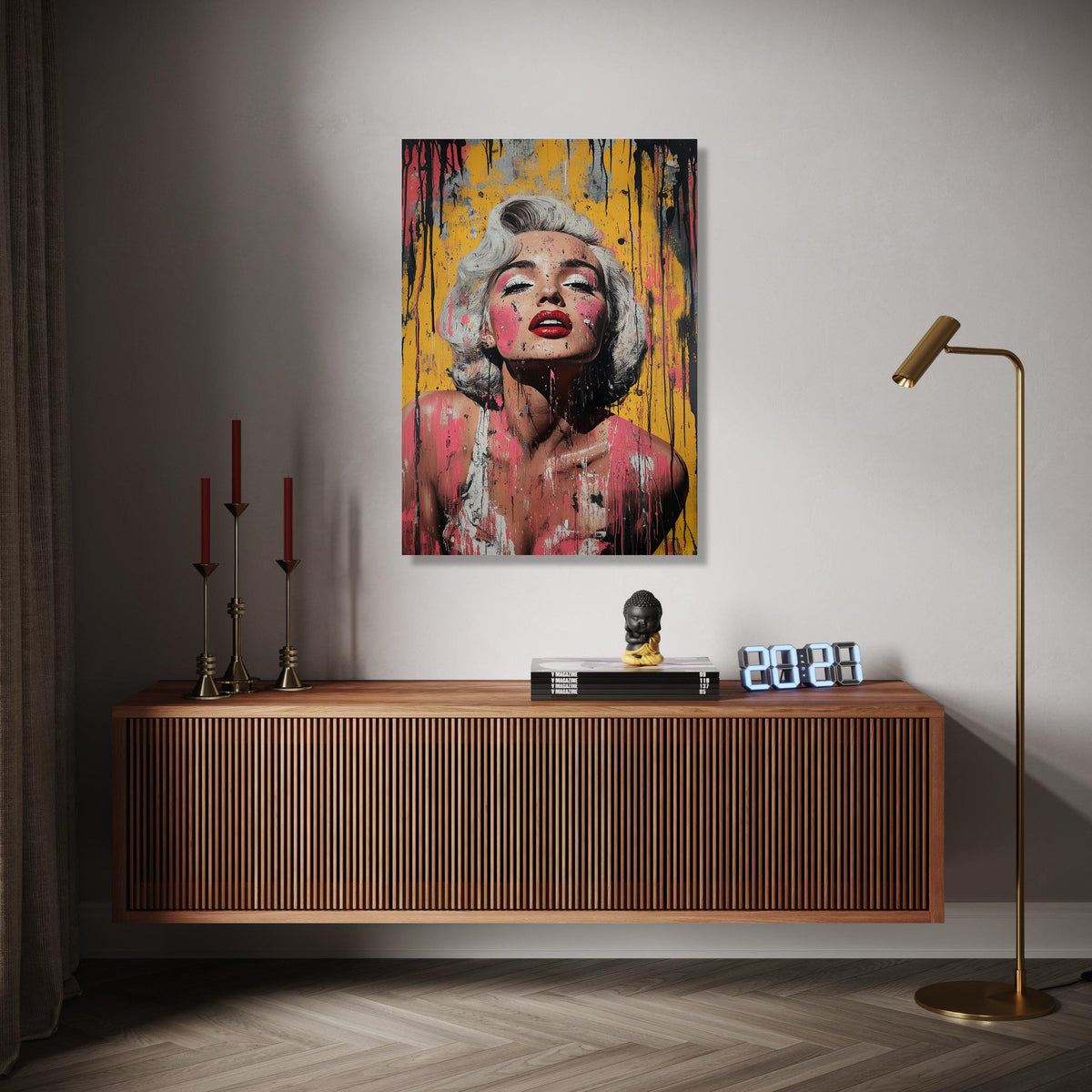 Marilyn Monroe Portrait Canvas Wall Art, Pop Art Style, Abstract Drip Paint Design, Glamour Fashion Canvas, Gift Art, Home Decor, Print
