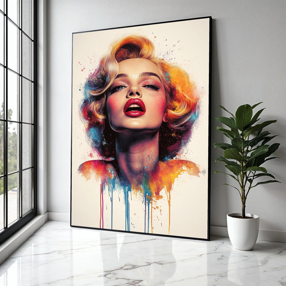 Bold Marilyn Monroe Portrait Canvas, Color Splash Pop Art, Glamour Wall Decor, Modern Celebrity Artwork, Vibrant Gift Art, Home Decor, Print