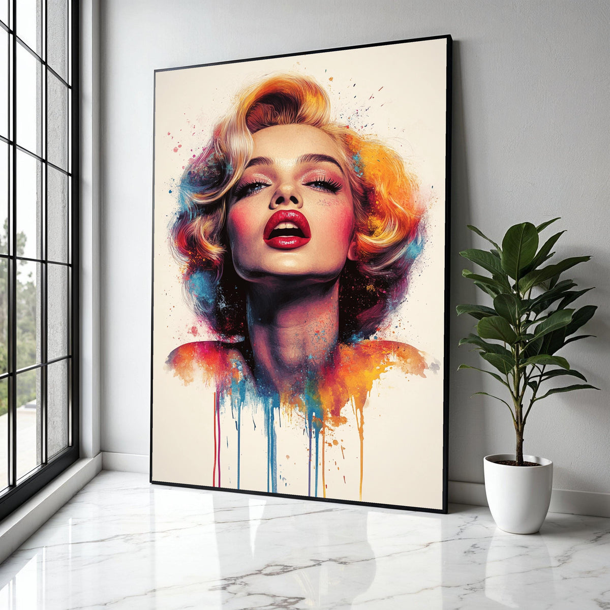 Bold Marilyn Monroe Portrait Canvas, Color Splash Pop Art, Glamour Wall Decor, Modern Celebrity Artwork, Vibrant Gift Art, Home Decor, Print
