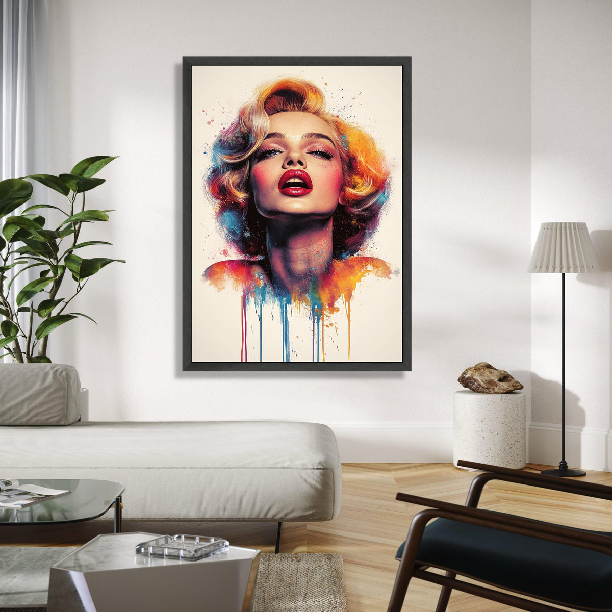 Bold Marilyn Monroe Portrait Canvas, Color Splash Pop Art, Glamour Wall Decor, Modern Celebrity Artwork, Vibrant Gift Art, Home Decor, Print