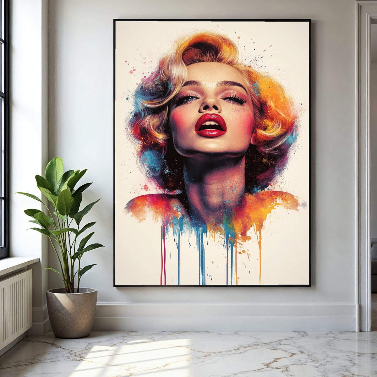 Bold Marilyn Monroe Portrait Canvas, Color Splash Pop Art, Glamour Wall Decor, Modern Celebrity Artwork, Vibrant Gift Art, Home Decor, Print