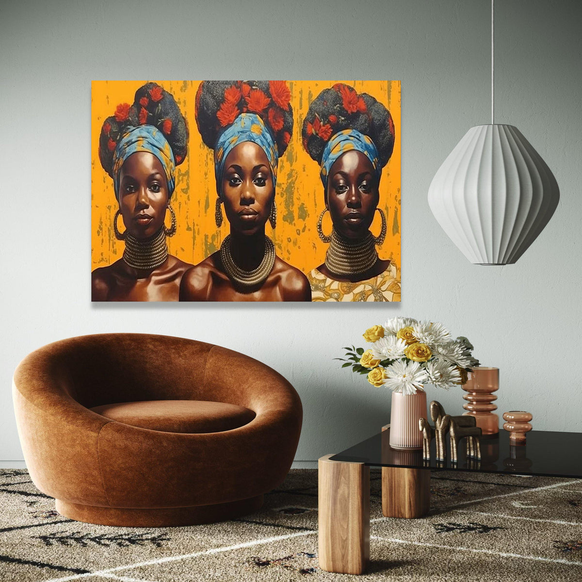 African Queen Portrait Canvas, Tribal Headwrap Wall Art, Ethnic Women Canvas, Bold Colorful Home Decor, Modern Gift Art, Home Decor, Print
