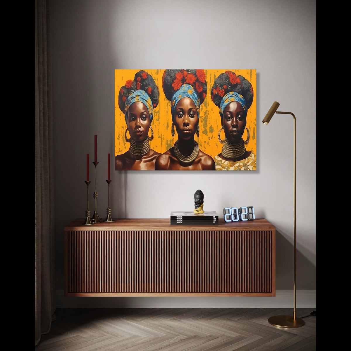African Queen Portrait Canvas, Tribal Headwrap Wall Art, Ethnic Women Canvas, Bold Colorful Home Decor, Modern Gift Art, Home Decor, Print