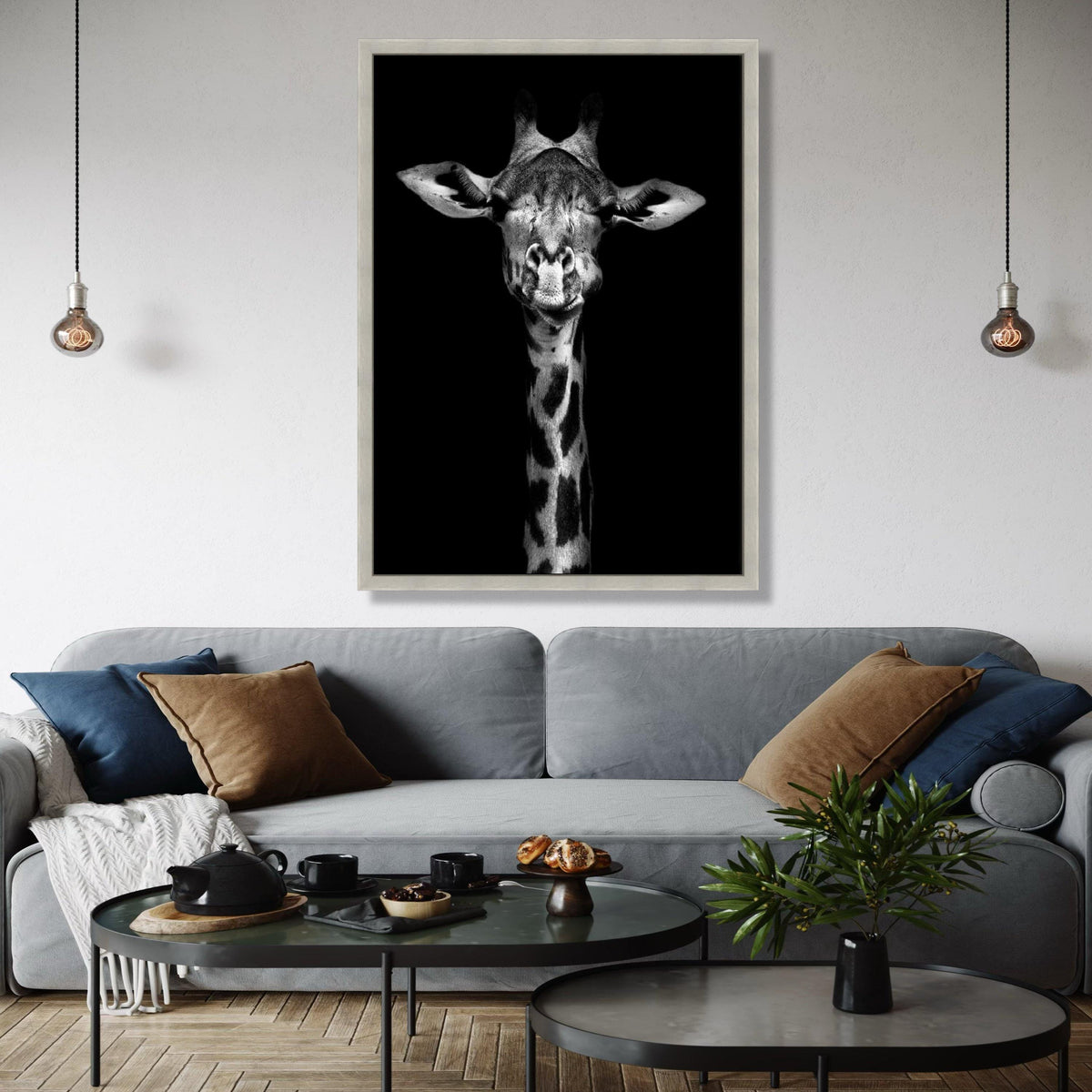 Black and White Giraffe Portrait Canvas, Wildlife Animal Wall Art, Modern Safari Decor, Minimalist Nature Gift Art, Home Decor, Print