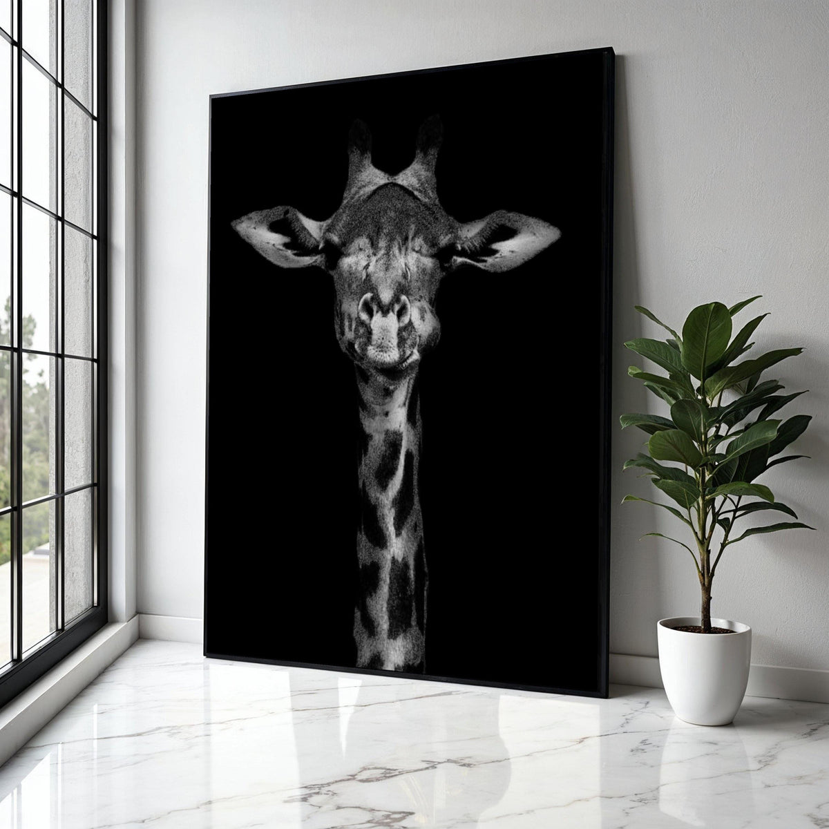 Black and White Giraffe Portrait Canvas, Wildlife Animal Wall Art, Modern Safari Decor, Minimalist Nature Gift Art, Home Decor, Print