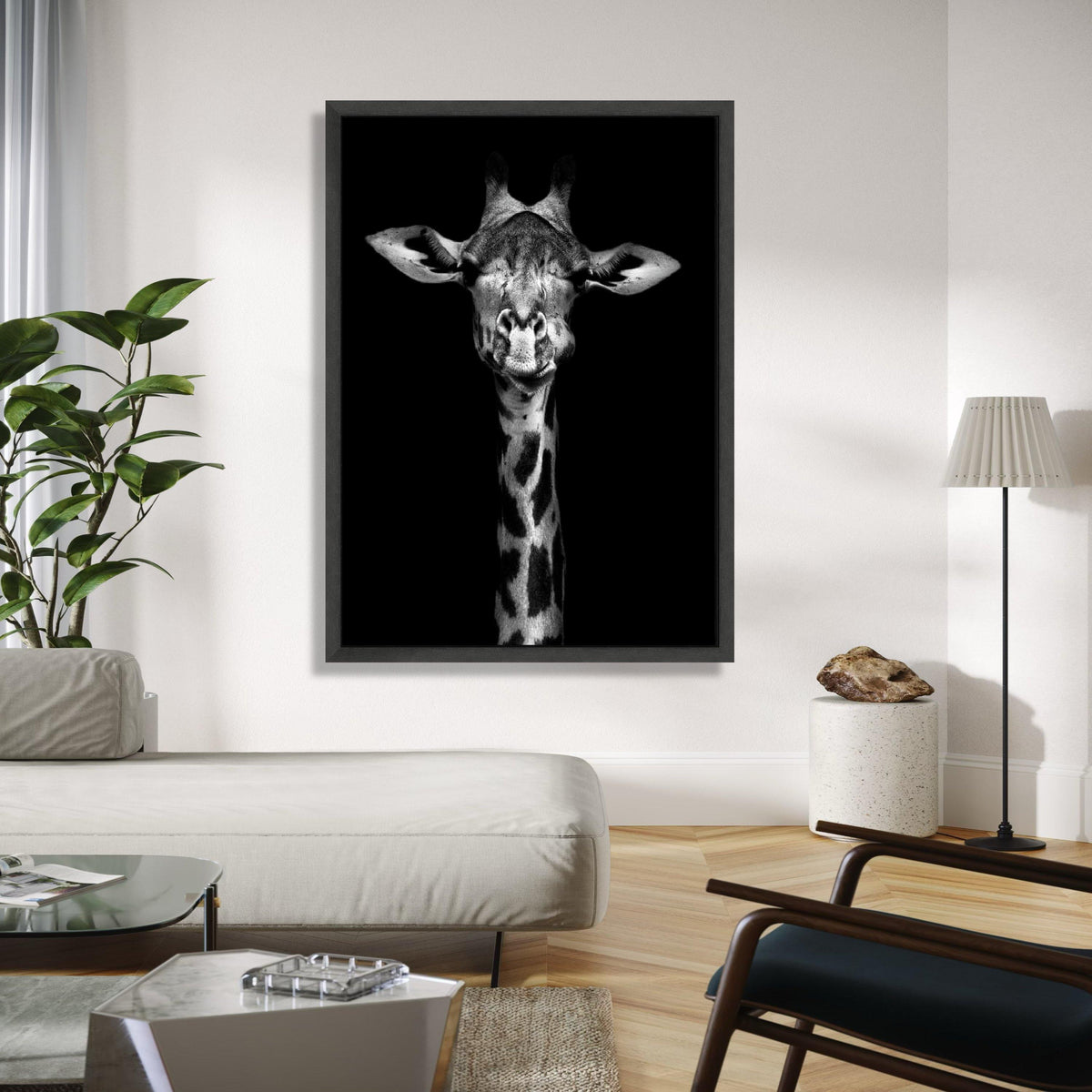 Black and White Giraffe Portrait Canvas, Wildlife Animal Wall Art, Modern Safari Decor, Minimalist Nature Gift Art, Home Decor, Print