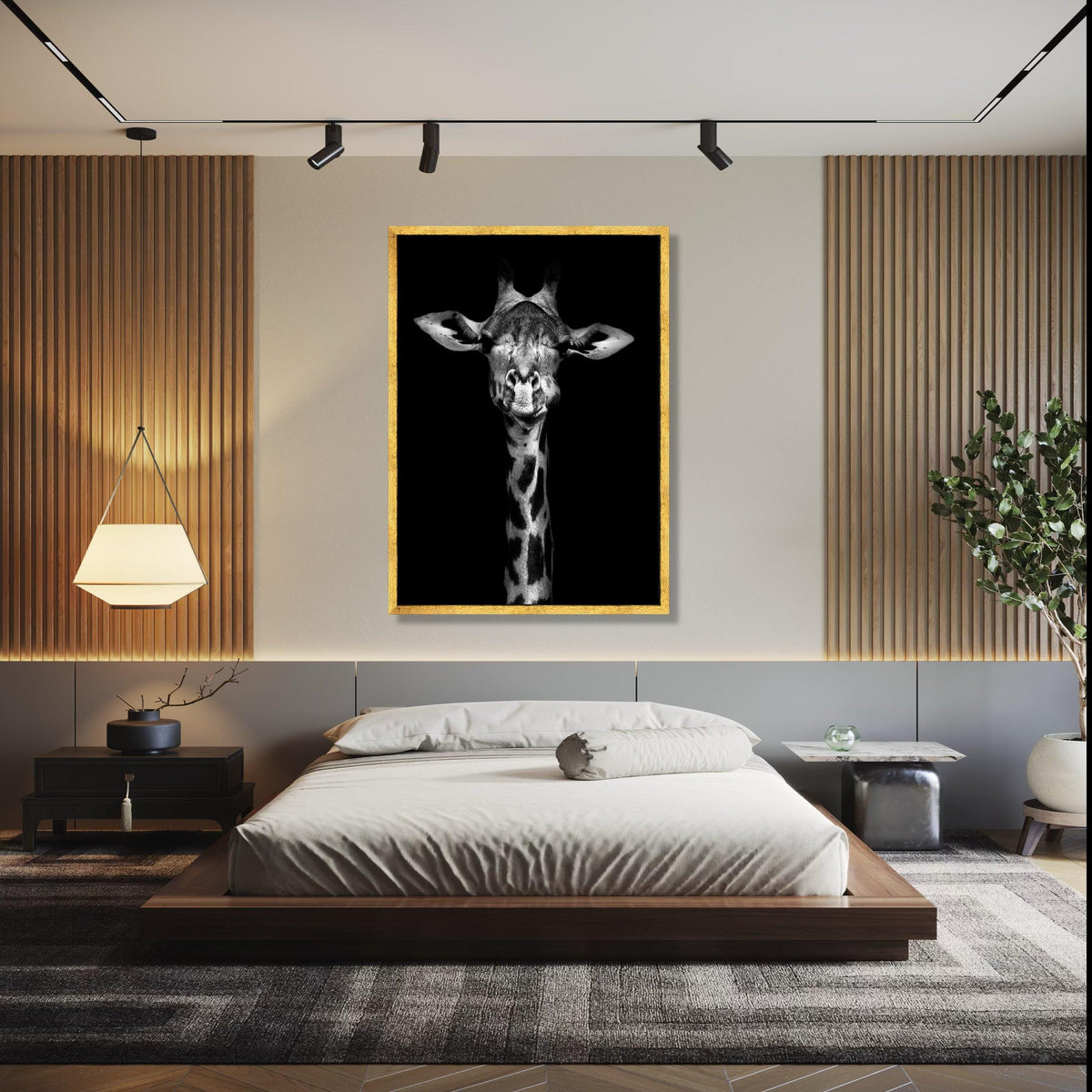 Black and White Giraffe Portrait Canvas, Wildlife Animal Wall Art, Modern Safari Decor, Minimalist Nature Gift Art, Home Decor, Print