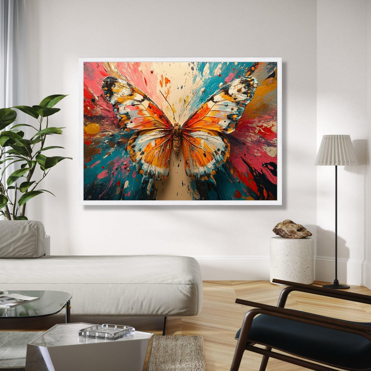 Vibrant Butterfly Canvas Wall Art, Colorful Abstract Splash, Nature-Inspired Home Decoration, Modern Butterfly Gift Art, Home Decor, Print