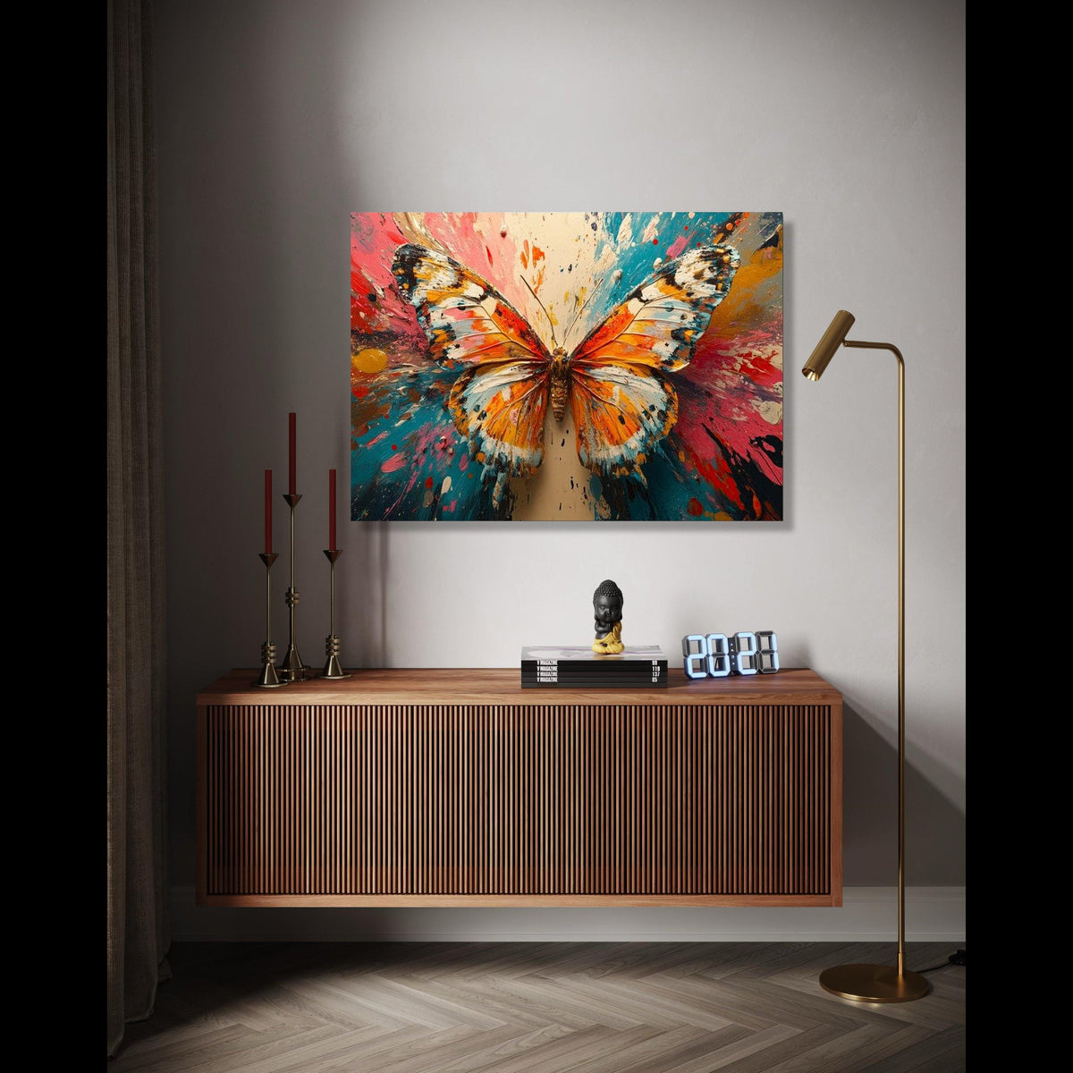 Vibrant Butterfly Canvas Wall Art, Colorful Abstract Splash, Nature-Inspired Home Decoration, Modern Butterfly Gift Art, Home Decor, Print