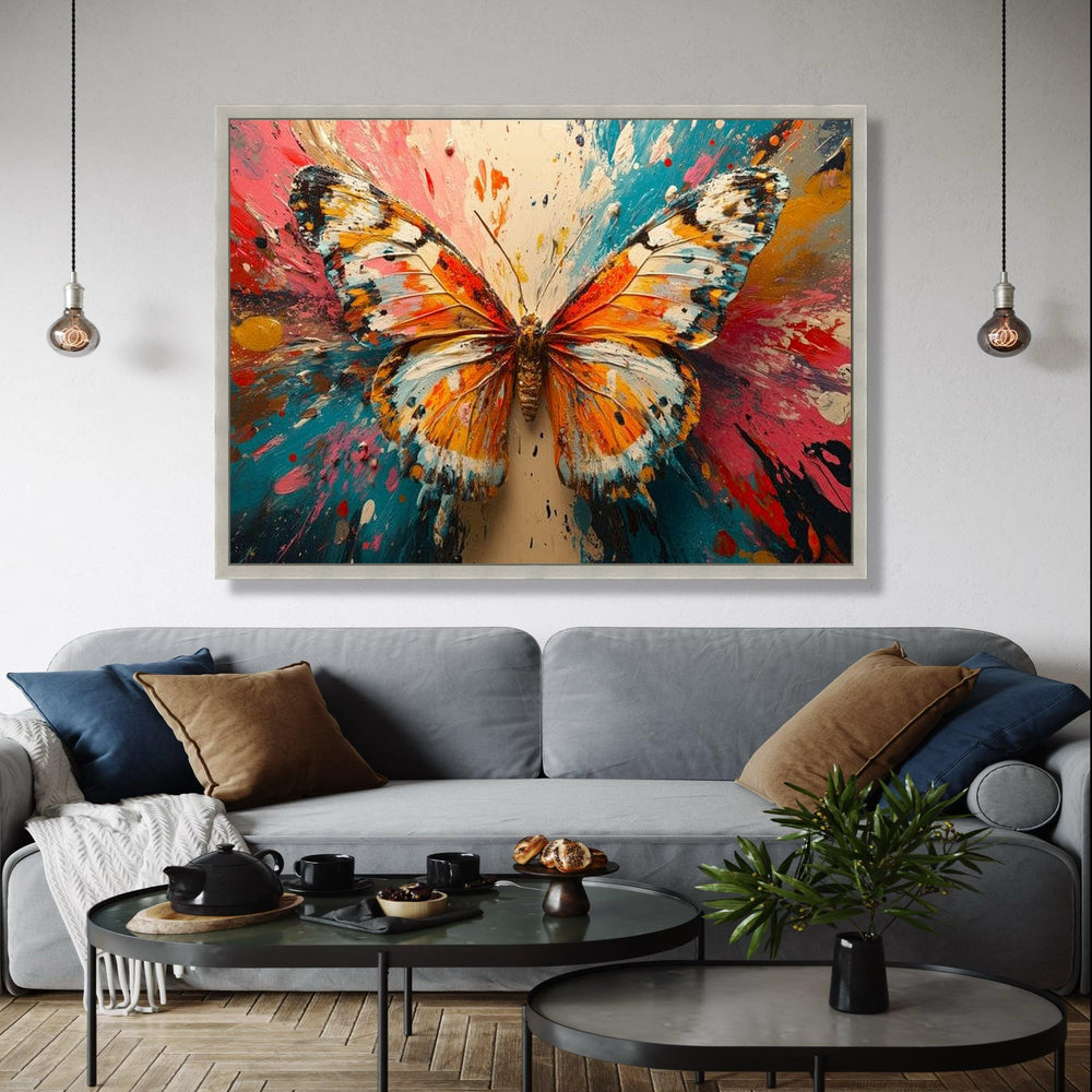 Vibrant Butterfly Canvas Wall Art, Colorful Abstract Splash, Nature-Inspired Home Decoration, Modern Butterfly Gift Art, Home Decor, Print