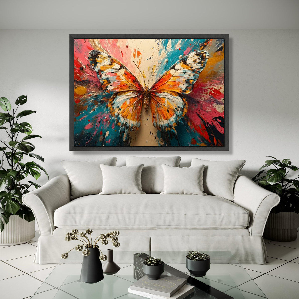 Vibrant Butterfly Canvas Wall Art, Colorful Abstract Splash, Nature-Inspired Home Decoration, Modern Butterfly Gift Art, Home Decor, Print