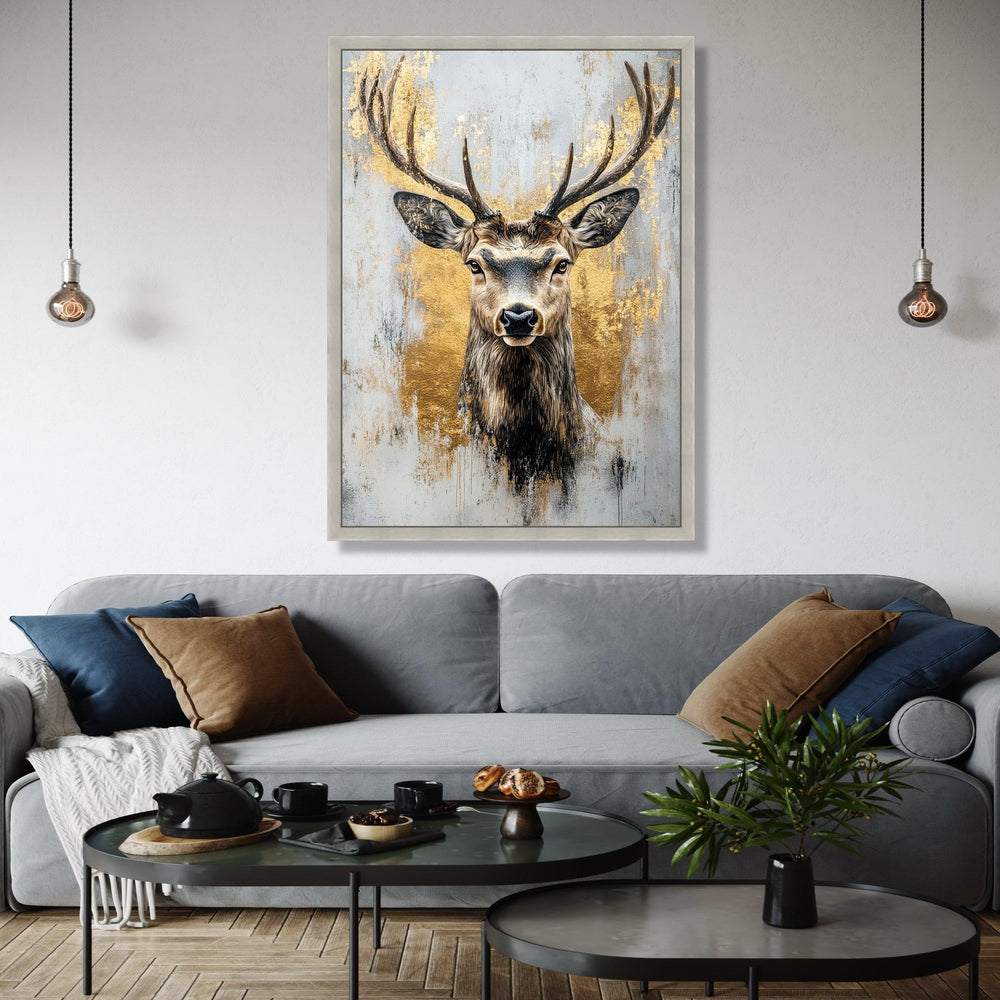 Majestic Deer Portrait Canvas, Golden Abstract Background, Rustic Wildlife Wall Art, Nature Animal Decoration, Gift Art, Home Decor, Print