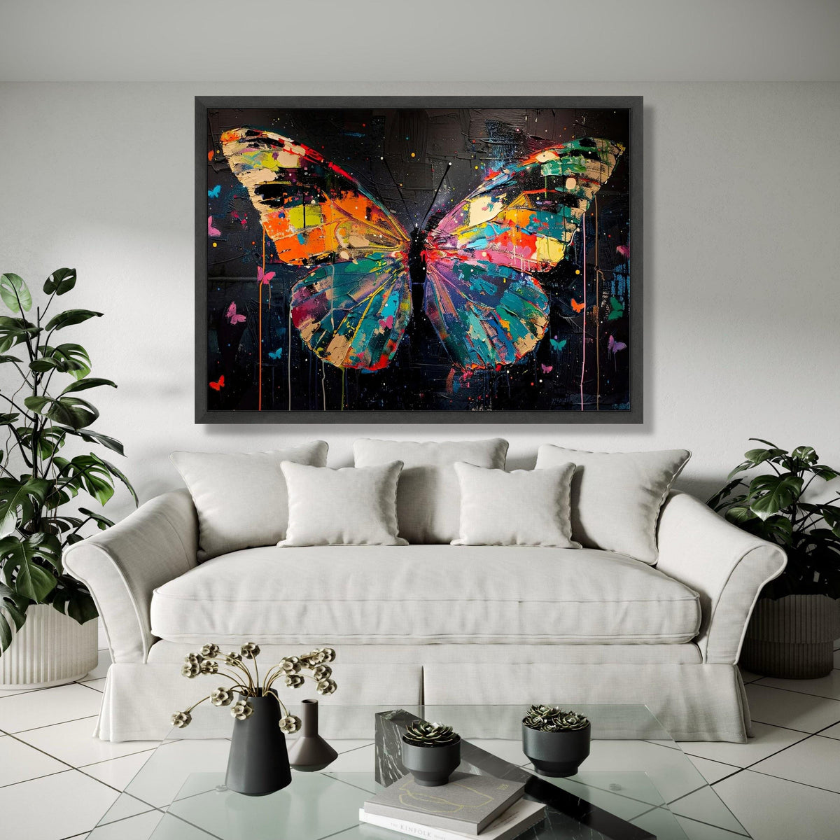 Colorful Butterfly Canvas Wall Art, Abstract Insect Painting, Modern Nature Decoration, Vibrant Home Art, Ready Gift Art, Home Decor, Print