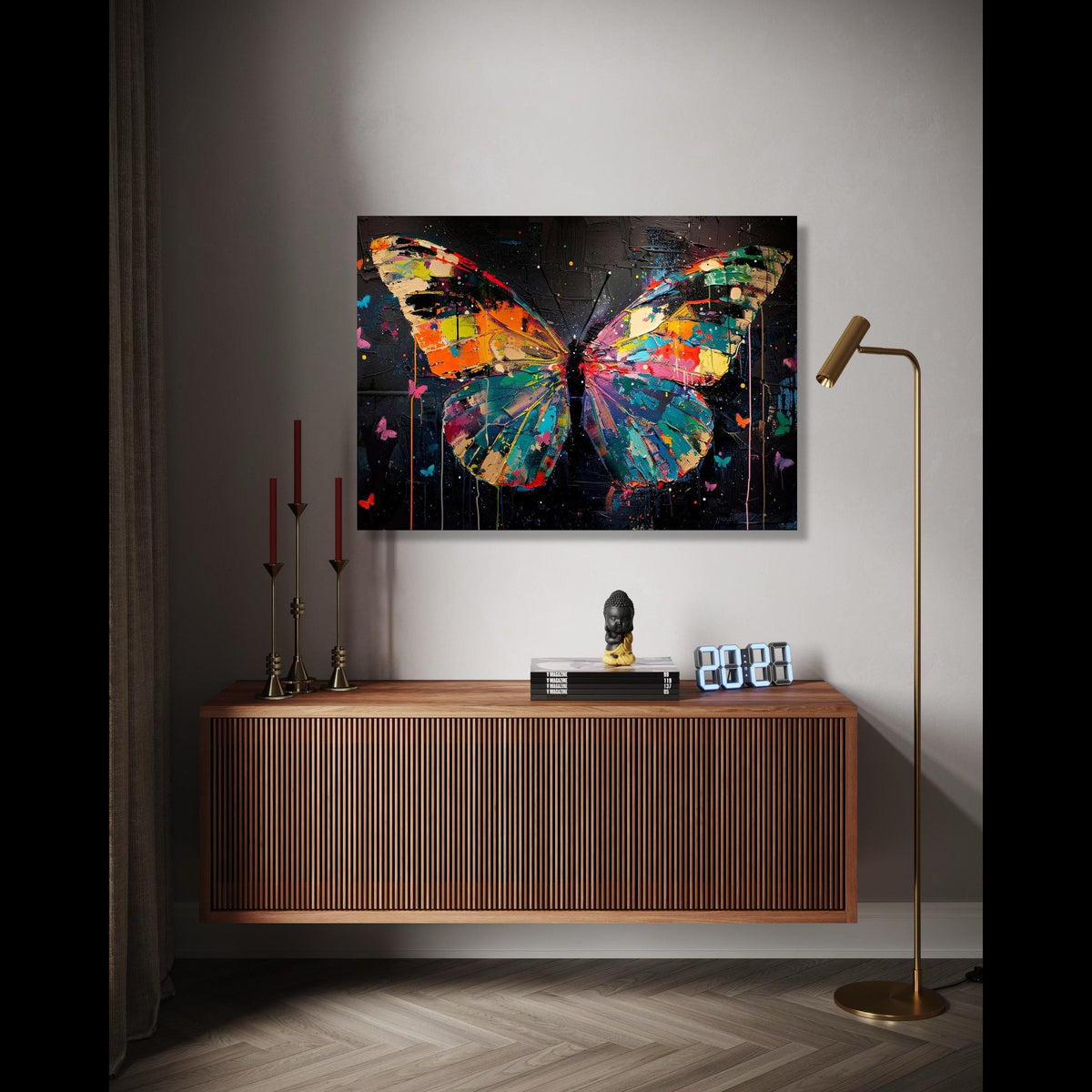 Colorful Butterfly Canvas Wall Art, Abstract Insect Painting, Modern Nature Decoration, Vibrant Home Art, Ready Gift Art, Home Decor, Print