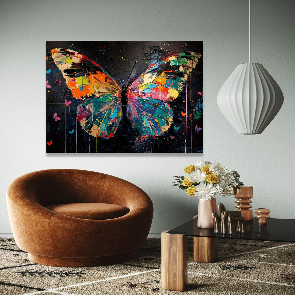 Colorful Butterfly Canvas Wall Art, Abstract Insect Painting, Modern Nature Decoration, Vibrant Home Art, Ready Gift Art, Home Decor, Print