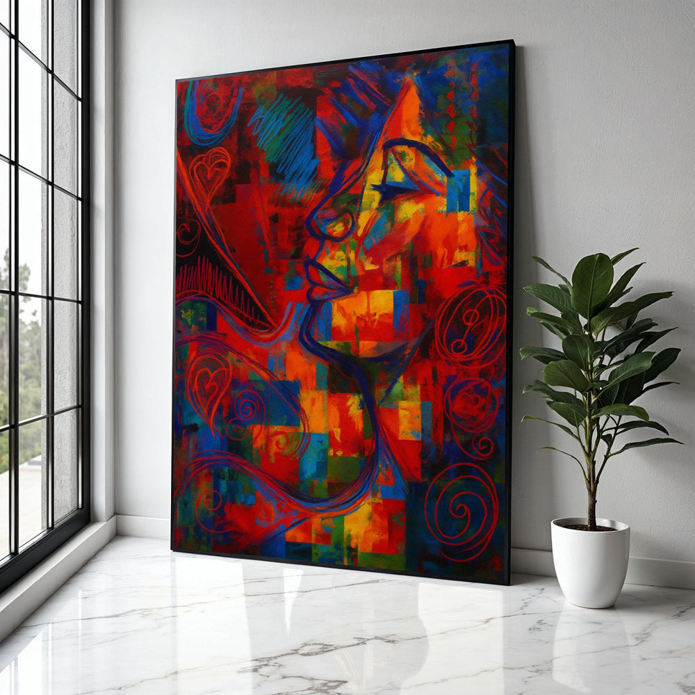 Abstract Colorful Face Canvas, Modern Expressionist Wall Art, Vibrant Geometric Portrait, Contemporary Home Gift Art, Home Decor, Print
