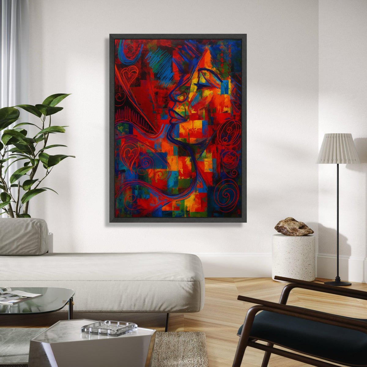 Abstract Colorful Face Canvas, Modern Expressionist Wall Art, Vibrant Geometric Portrait, Contemporary Home Gift Art, Home Decor, Print