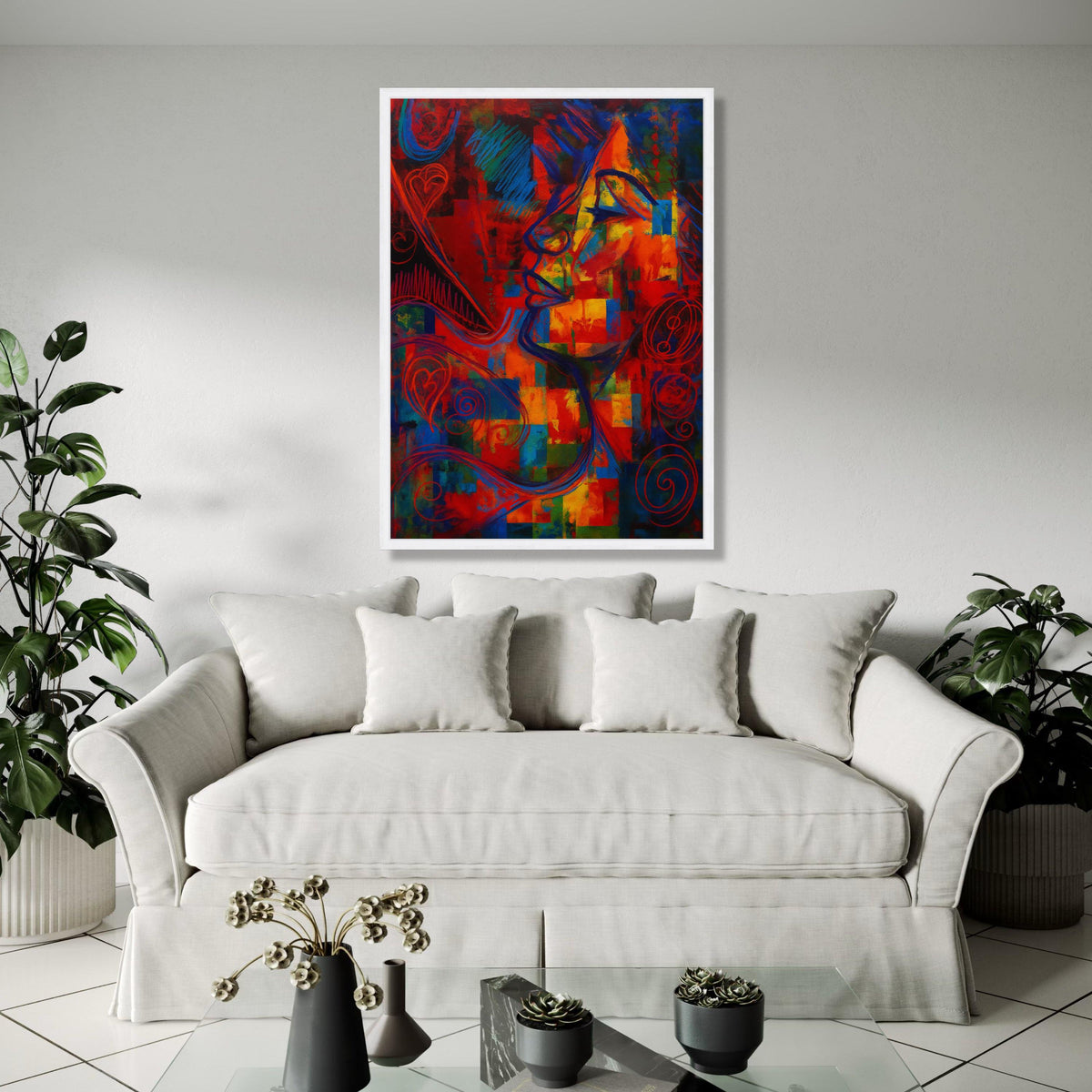 Abstract Colorful Face Canvas, Modern Expressionist Wall Art, Vibrant Geometric Portrait, Contemporary Home Gift Art, Home Decor, Print