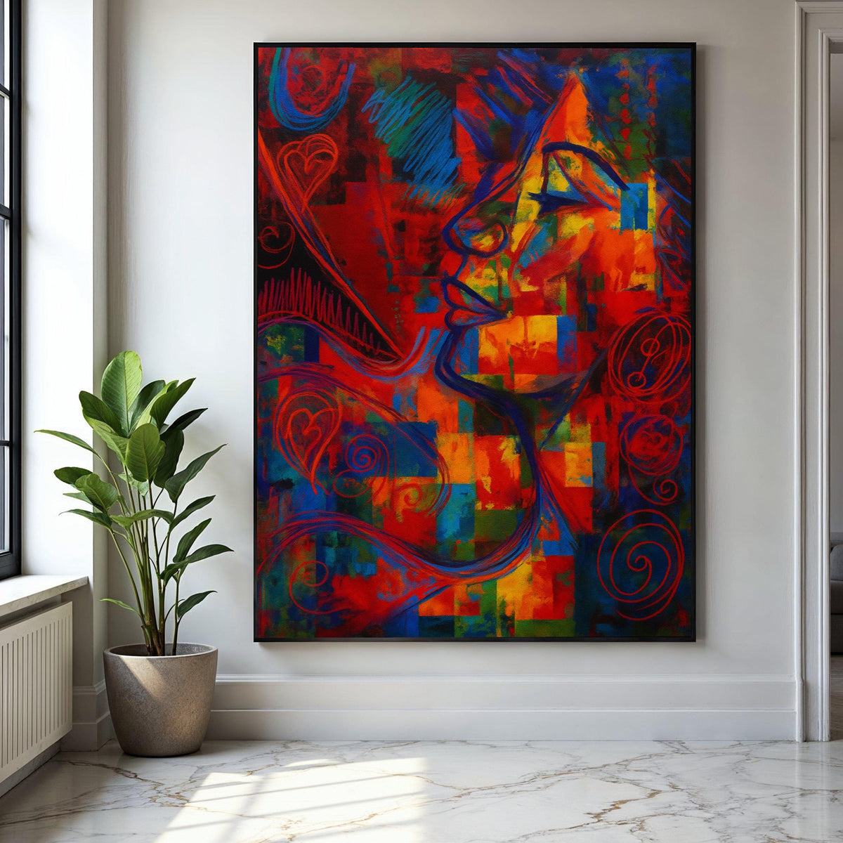 Abstract Colorful Face Canvas, Modern Expressionist Wall Art, Vibrant Geometric Portrait, Contemporary Home Gift Art, Home Decor, Print