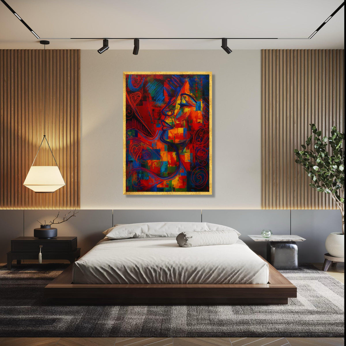Abstract Colorful Face Canvas, Modern Expressionist Wall Art, Vibrant Geometric Portrait, Contemporary Home Gift Art, Home Decor, Print