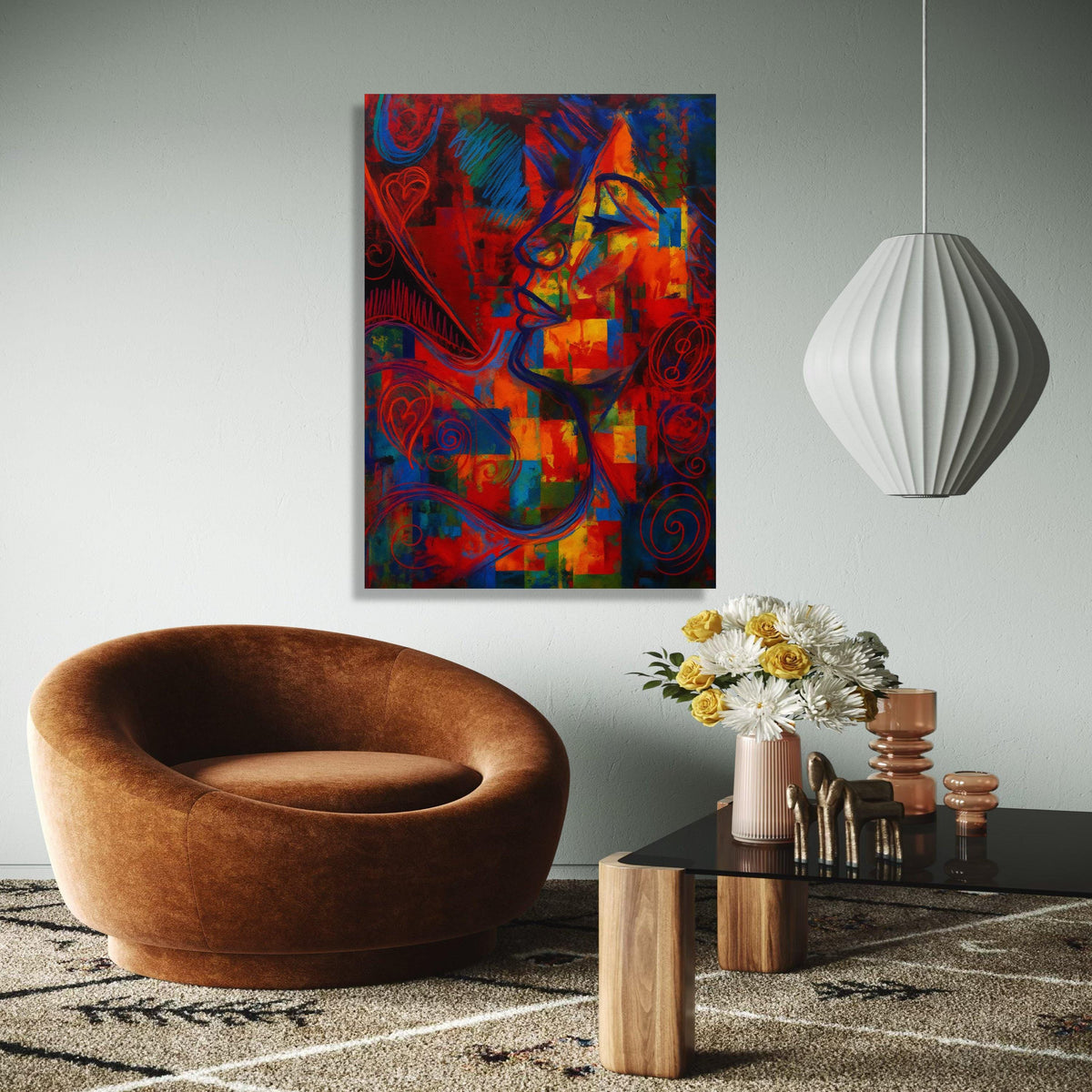 Abstract Colorful Face Canvas, Modern Expressionist Wall Art, Vibrant Geometric Portrait, Contemporary Home Gift Art, Home Decor, Print