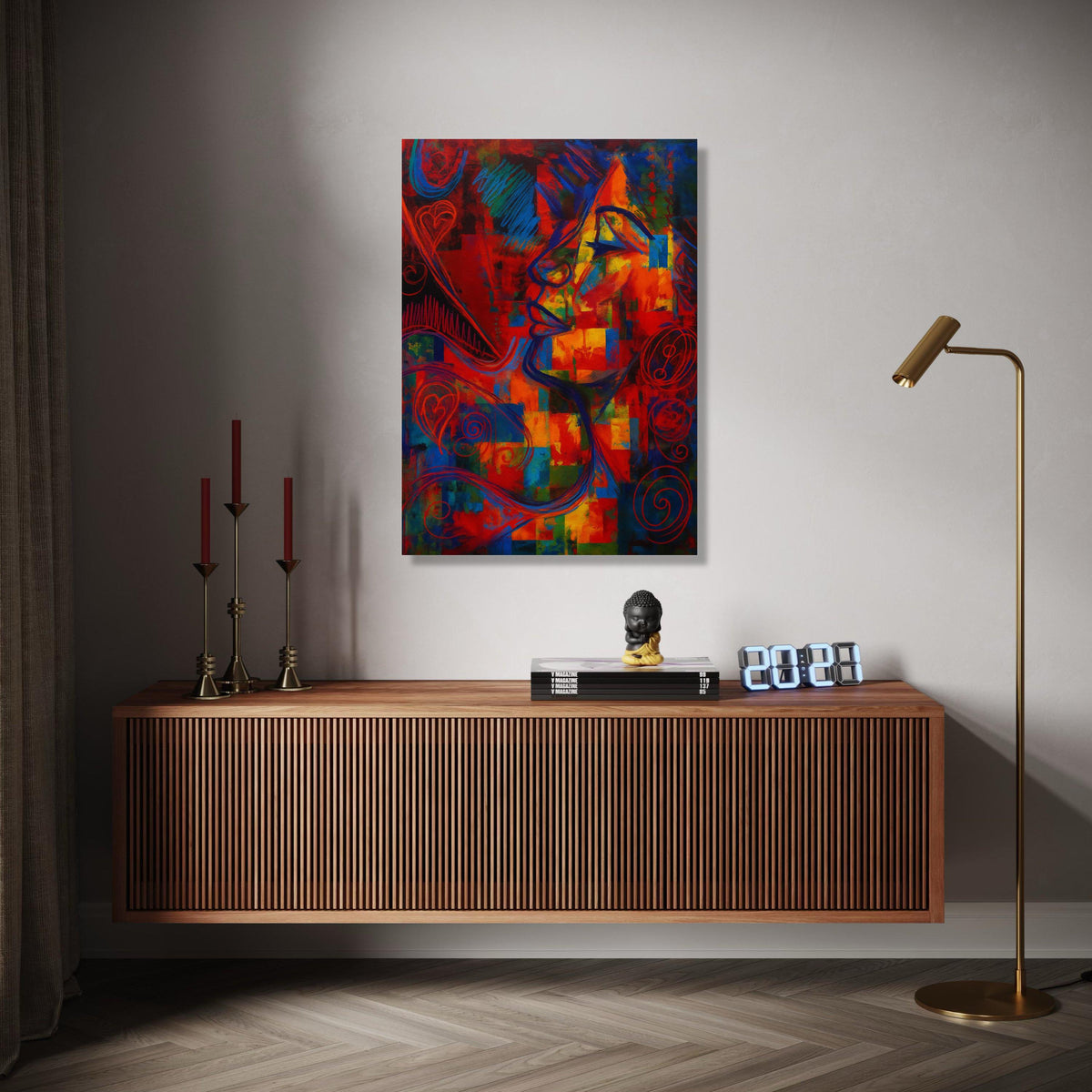 Abstract Colorful Face Canvas, Modern Expressionist Wall Art, Vibrant Geometric Portrait, Contemporary Home Gift Art, Home Decor, Print