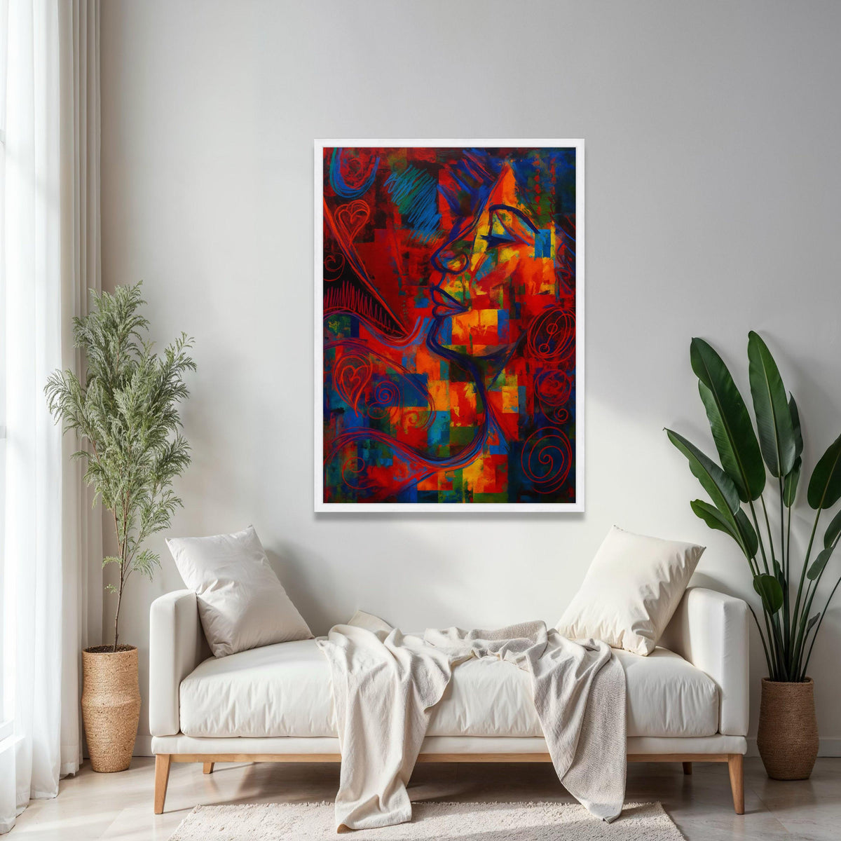 Abstract Colorful Face Canvas, Modern Expressionist Wall Art, Vibrant Geometric Portrait, Contemporary Home Gift Art, Home Decor, Print