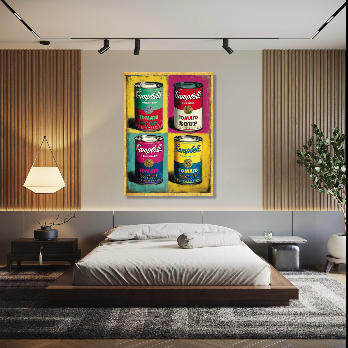 Pop Art Campbell’s Soup Cans Canvas, Colorful Retro Kitchen Wall Art, Vintage Food Illustration, Modern Home Gift Art, Home Decor, Print