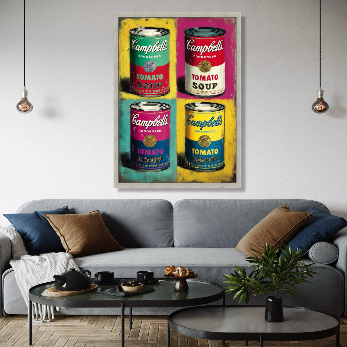 Pop Art Campbell’s Soup Cans Canvas, Colorful Retro Kitchen Wall Art, Vintage Food Illustration, Modern Home Gift Art, Home Decor, Print