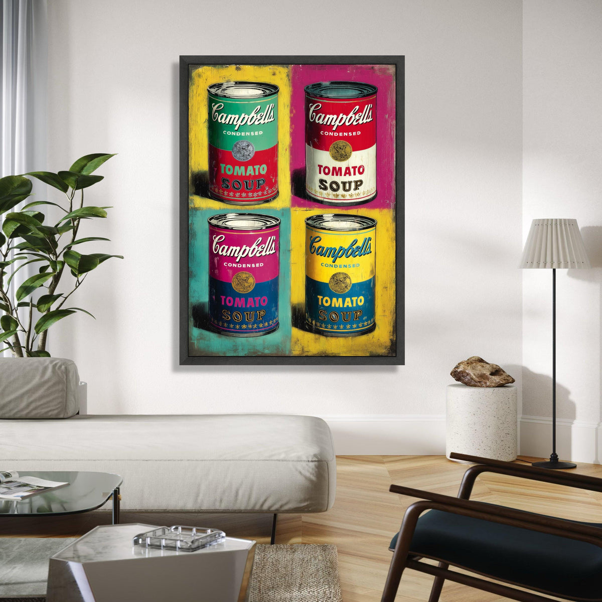 Pop Art Campbell’s Soup Cans Canvas, Colorful Retro Kitchen Wall Art, Vintage Food Illustration, Modern Home Gift Art, Home Decor, Print