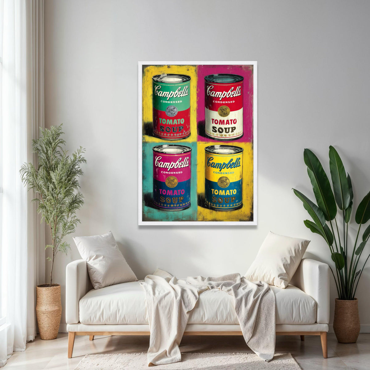 Pop Art Campbell’s Soup Cans Canvas, Colorful Retro Kitchen Wall Art, Vintage Food Illustration, Modern Home Gift Art, Home Decor, Print
