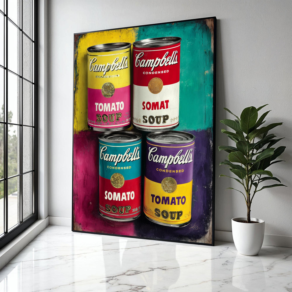 Colorful Campbell's Soup Cans, Pop Art Canvas, Retro Kitchen Wall Decor, Vintage Food Canisters Canvas, Bright Gift Art, Home Decor, Print