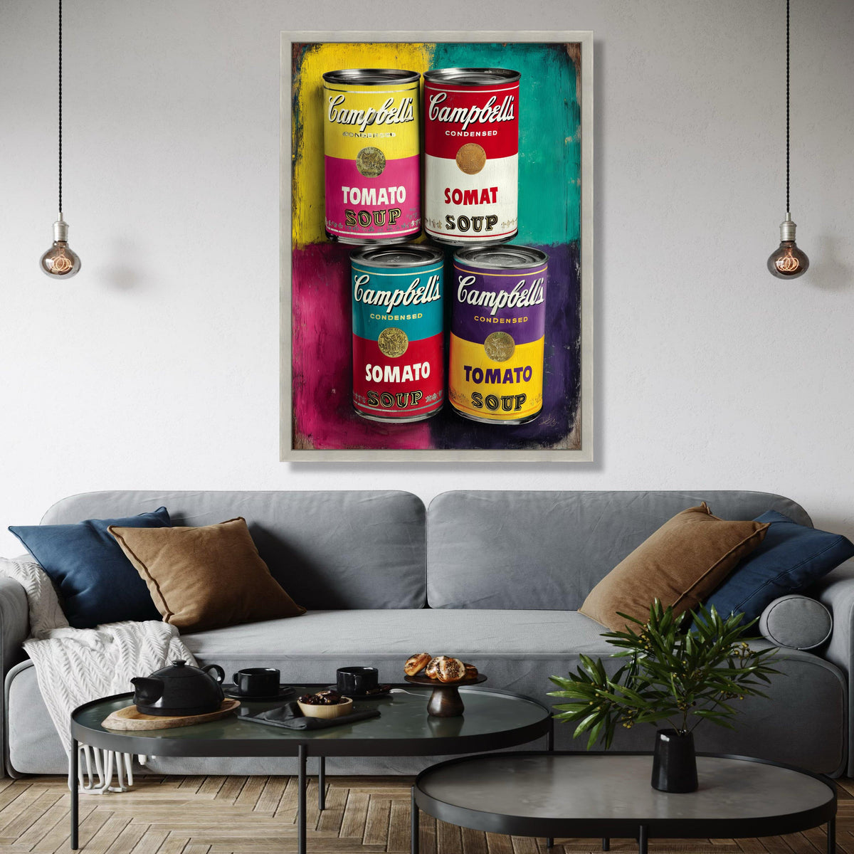 Colorful Campbell's Soup Cans, Pop Art Canvas, Retro Kitchen Wall Decor, Vintage Food Canisters Canvas, Bright Gift Art, Home Decor, Print