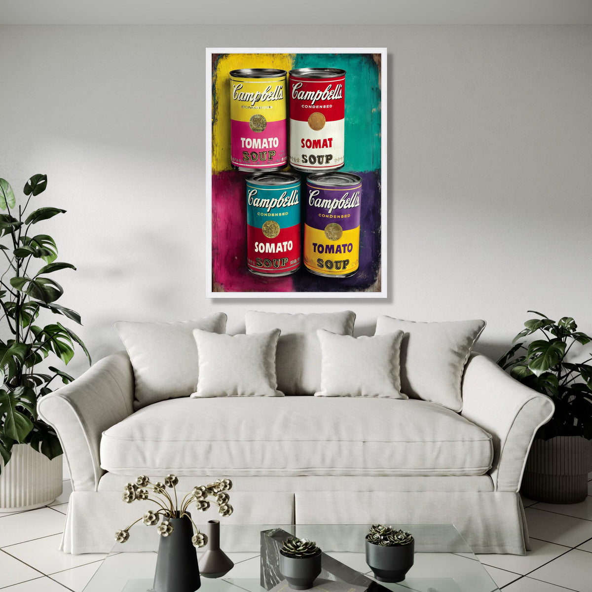 Colorful Campbell's Soup Cans, Pop Art Canvas, Retro Kitchen Wall Decor, Vintage Food Canisters Canvas, Bright Gift Art, Home Decor, Print