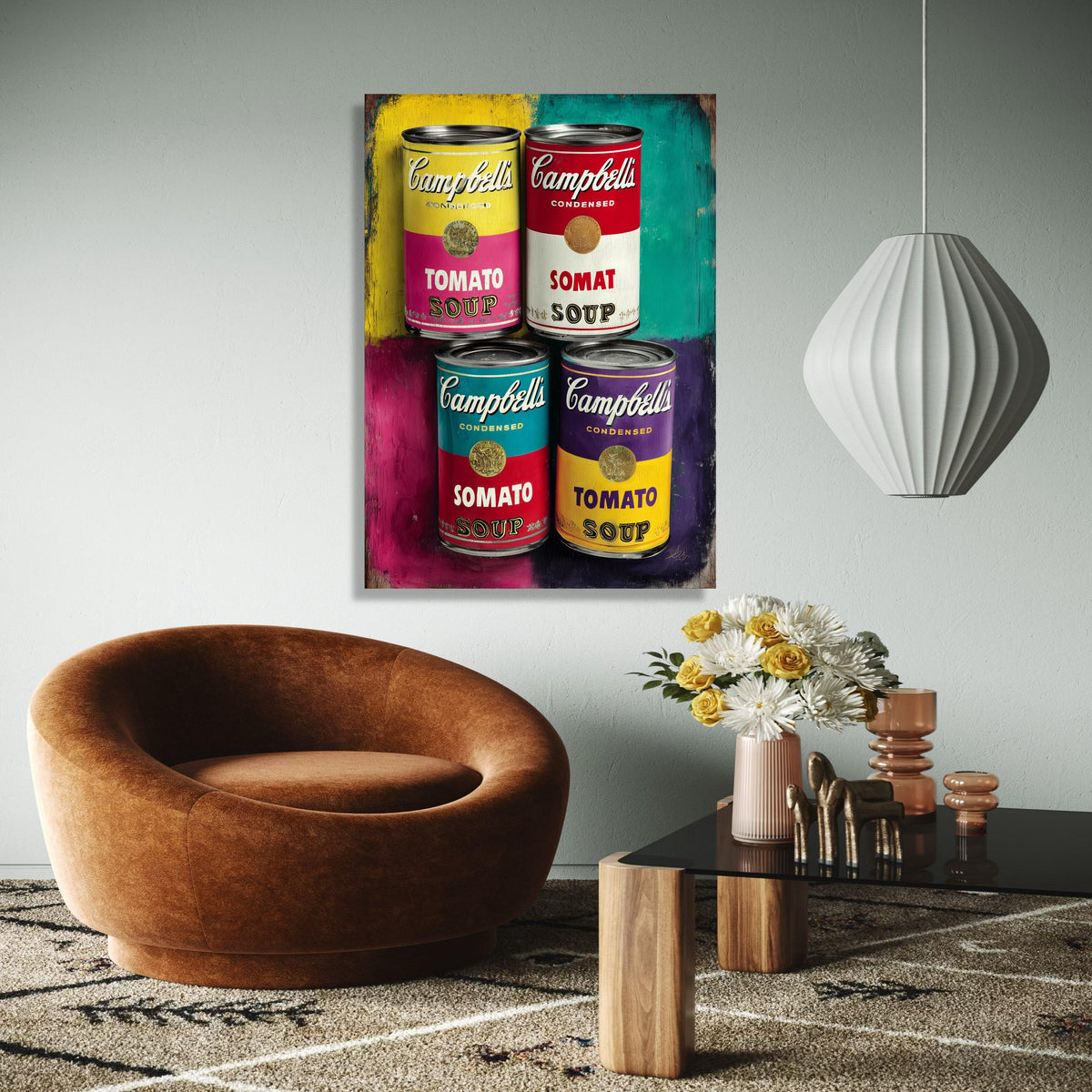 Colorful Campbell's Soup Cans, Pop Art Canvas, Retro Kitchen Wall Decor, Vintage Food Canisters Canvas, Bright Gift Art, Home Decor, Print