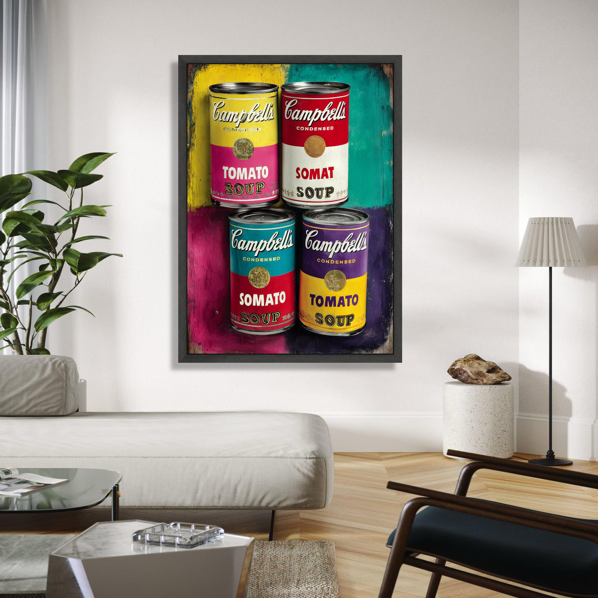 Colorful Campbell's Soup Cans, Pop Art Canvas, Retro Kitchen Wall Decor, Vintage Food Canisters Canvas, Bright Gift Art, Home Decor, Print