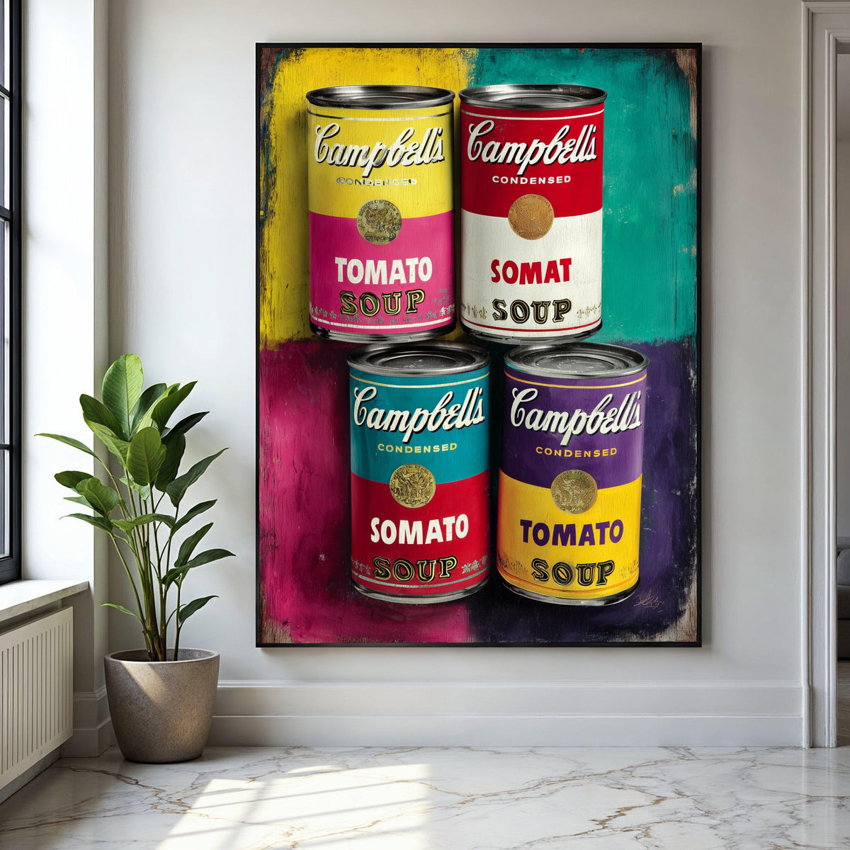 Colorful Campbell's Soup Cans, Pop Art Canvas, Retro Kitchen Wall Decor, Vintage Food Canisters Canvas, Bright Gift Art, Home Decor, Print