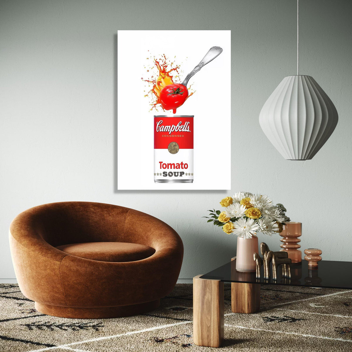 Retro Campbell's Tomato Soup Can, Pop Art Canvas, Kitchen Wall Decor, Food Illustration Canvas, Modern Home Gift Art, Home Decor, Print