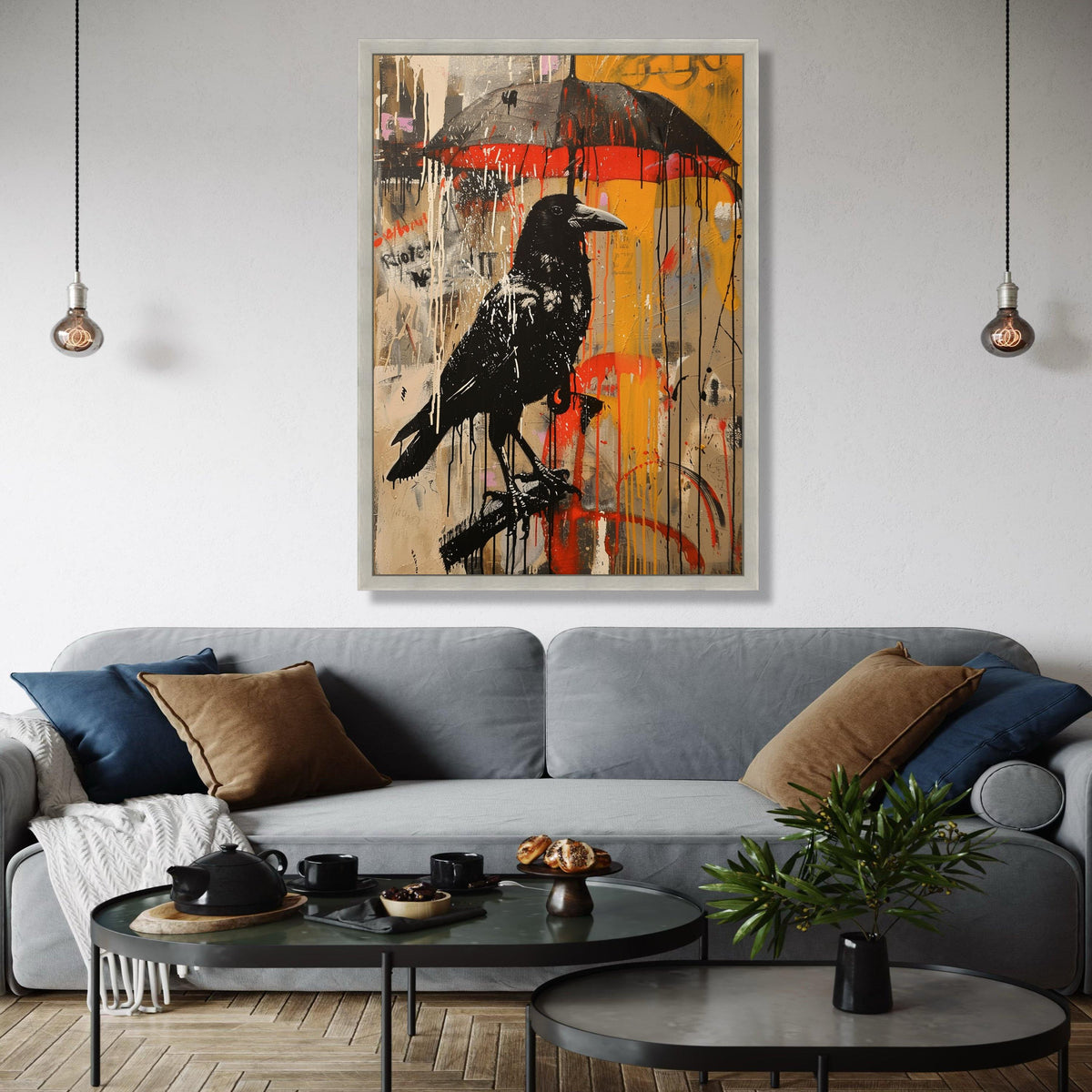 Urban Street Art Raven Canvas, Graffiti Crow Wall Art, Abstract Splash Paint Canvas, Modern Urban Decor, Ready Gift Art, Home Decor, Print