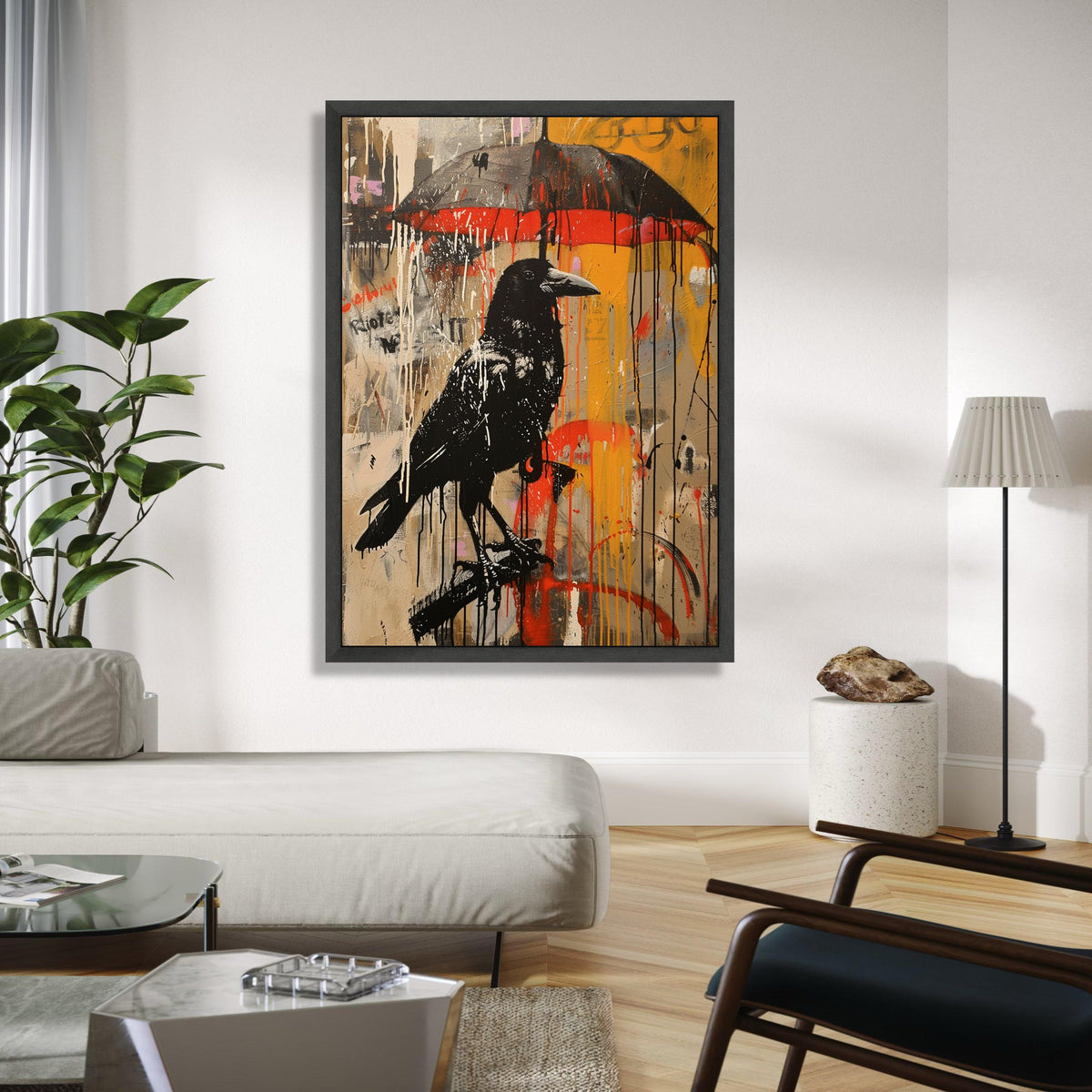 Urban Street Art Raven Canvas, Graffiti Crow Wall Art, Abstract Splash Paint Canvas, Modern Urban Decor, Ready Gift Art, Home Decor, Print