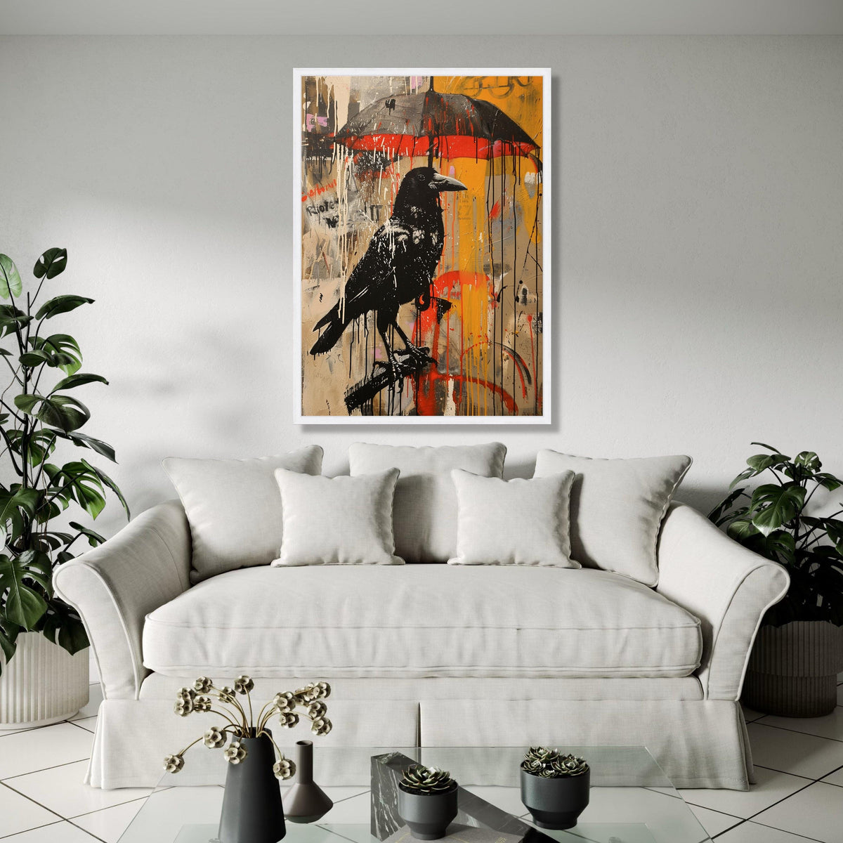 Urban Street Art Raven Canvas, Graffiti Crow Wall Art, Abstract Splash Paint Canvas, Modern Urban Decor, Ready Gift Art, Home Decor, Print