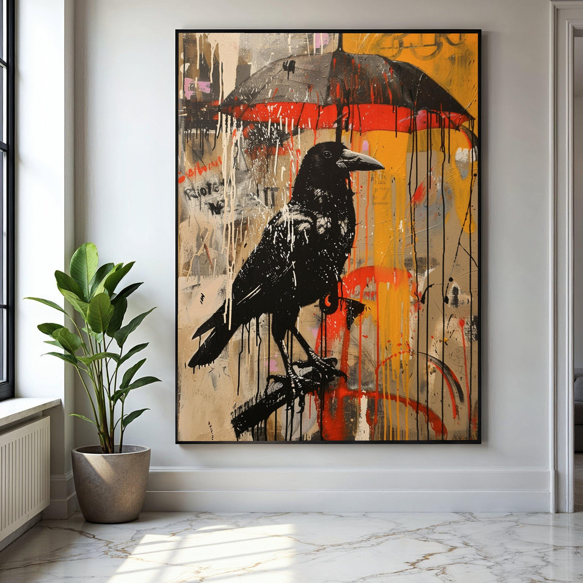 Urban Street Art Raven Canvas, Graffiti Crow Wall Art, Abstract Splash Paint Canvas, Modern Urban Decor, Ready Gift Art, Home Decor, Print