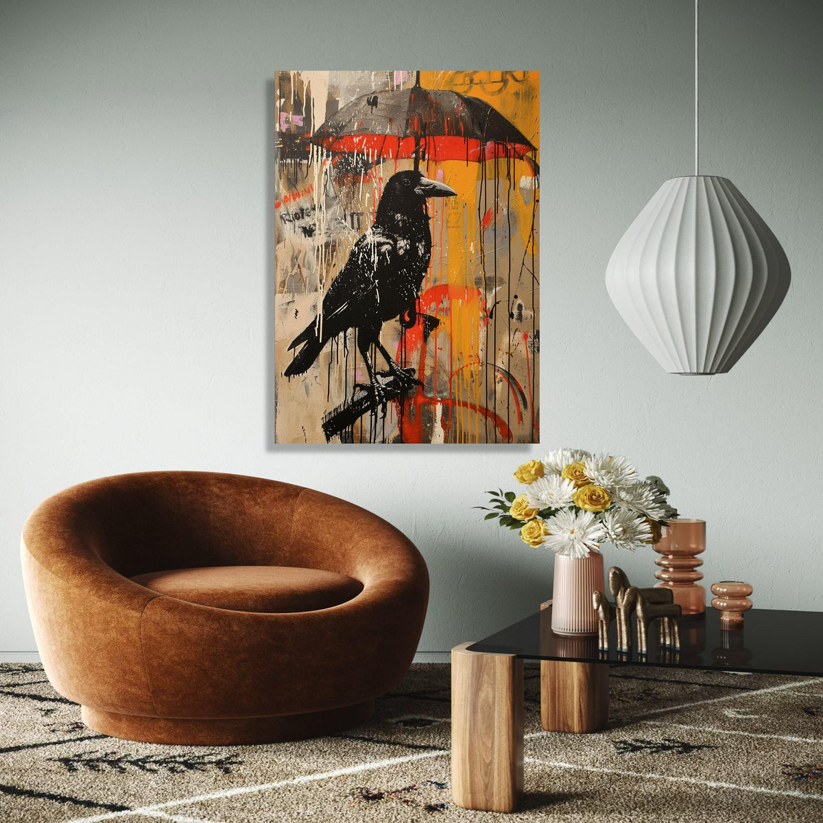 Urban Street Art Raven Canvas, Graffiti Crow Wall Art, Abstract Splash Paint Canvas, Modern Urban Decor, Ready Gift Art, Home Decor, Print