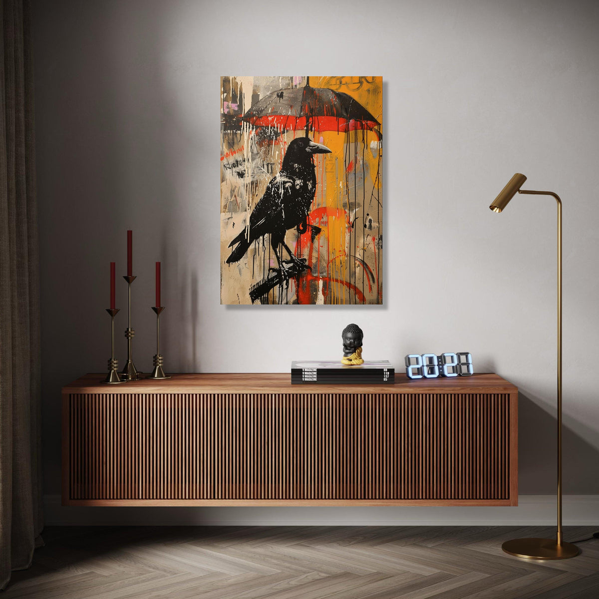 Urban Street Art Raven Canvas, Graffiti Crow Wall Art, Abstract Splash Paint Canvas, Modern Urban Decor, Ready Gift Art, Home Decor, Print
