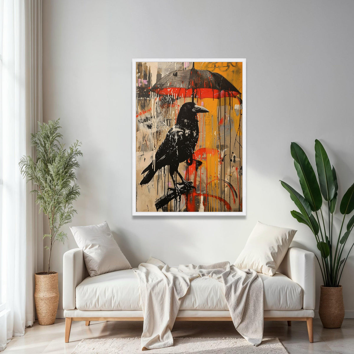 Urban Street Art Raven Canvas, Graffiti Crow Wall Art, Abstract Splash Paint Canvas, Modern Urban Decor, Ready Gift Art, Home Decor, Print
