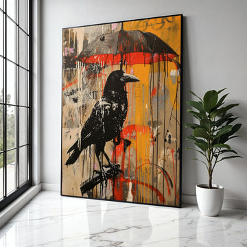 Urban Street Art Raven Canvas, Graffiti Crow Wall Art, Abstract Splash Paint Canvas, Modern Urban Decor, Ready Gift Art, Home Decor, Print