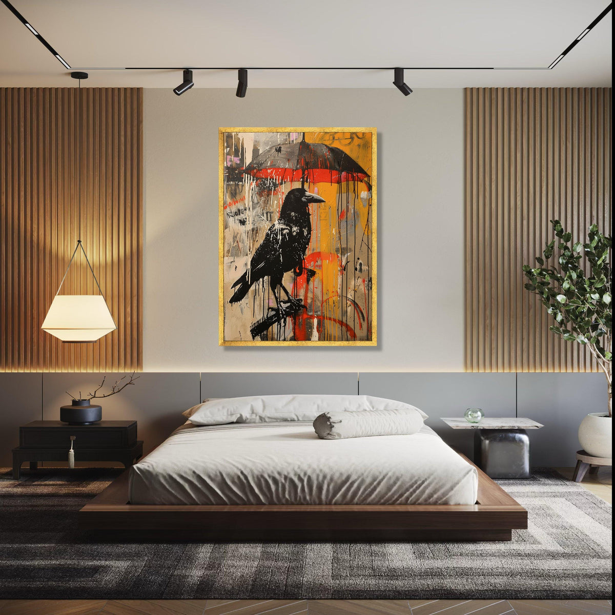 Urban Street Art Raven Canvas, Graffiti Crow Wall Art, Abstract Splash Paint Canvas, Modern Urban Decor, Ready Gift Art, Home Decor, Print