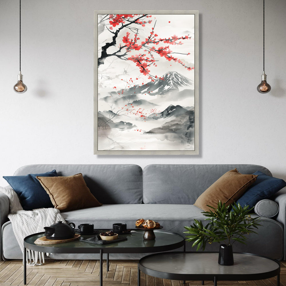Japanese Sakura Blossom Canvas Wall Art, Mount Fuji Landscape Painting, Asian Ink Wash Style, Cherry Blossom Gift Art, Home Decor, Print