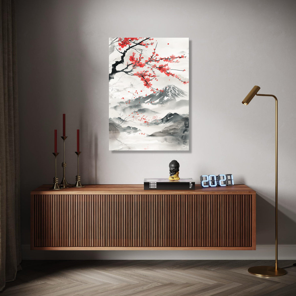 Japanese Sakura Blossom Canvas Wall Art, Mount Fuji Landscape Painting, Asian Ink Wash Style, Cherry Blossom Gift Art, Home Decor, Print